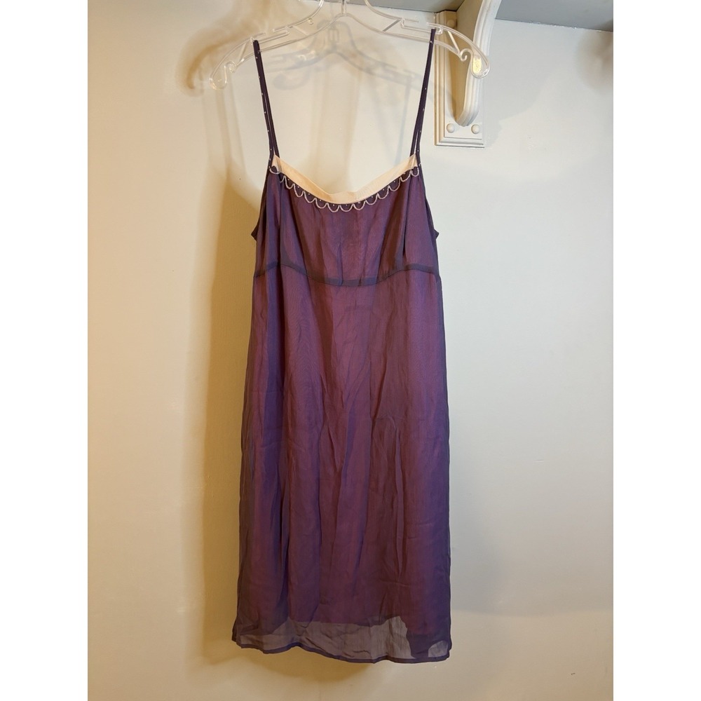 VTG ECOTE Sheer Gray & Pink Baby Doll Slip‎ Dress L Beaded